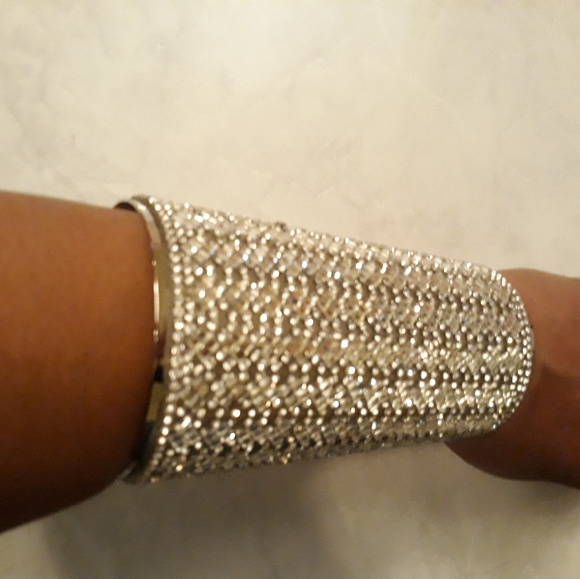 Silver Mirrored and Rhinestone Crystal Bracelet - Picture 1 of 2